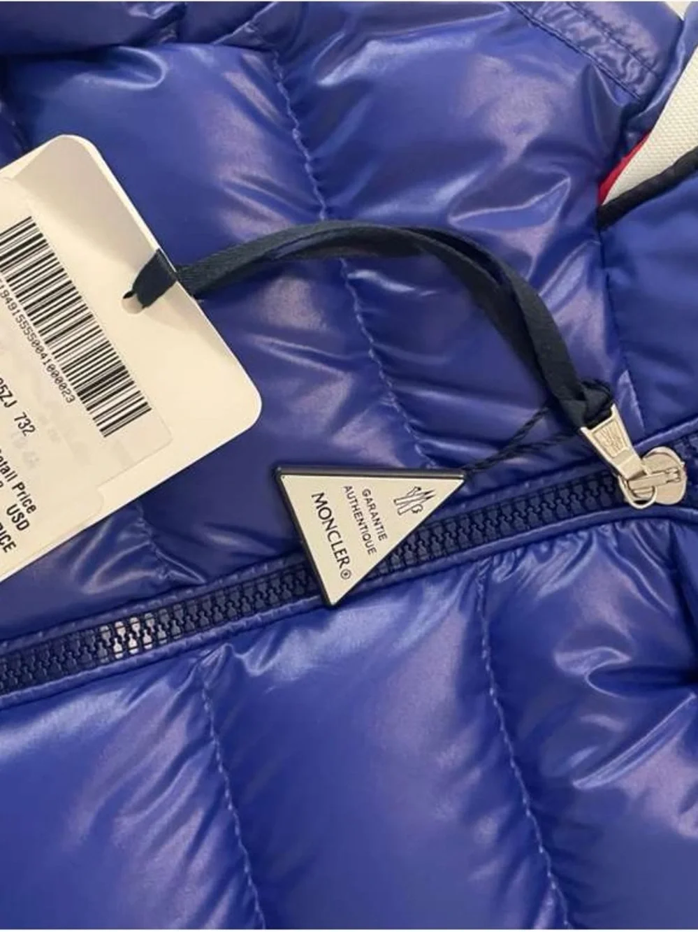 Moncler Kids Blue Puffer Jacket with White Logo Trim